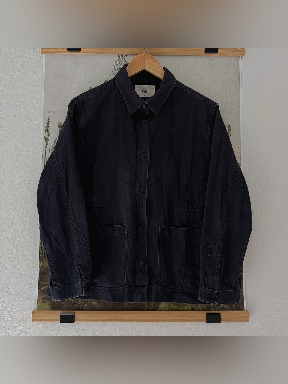 Folk Black Button-Front Shirt Jacket